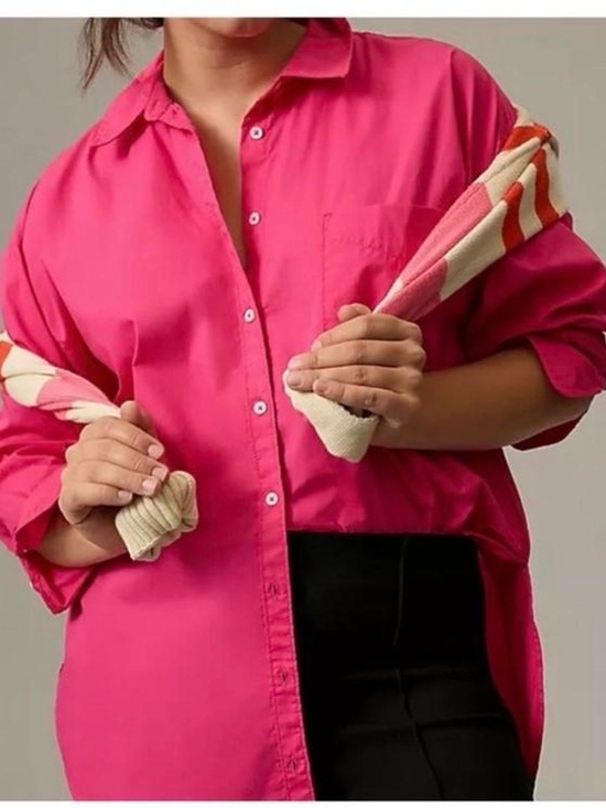 Anthropologie Tops - Anthropologie Maeve “The Bennett” Relaxed Button-Up Shirt – Hot Pink – Women’s S